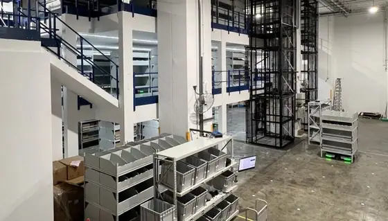 Autonomous mobile robot logistics in a warehouse