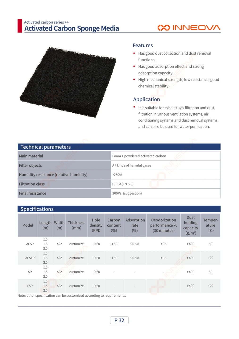 Activated Carbon Sponge Media complete technical data sheet