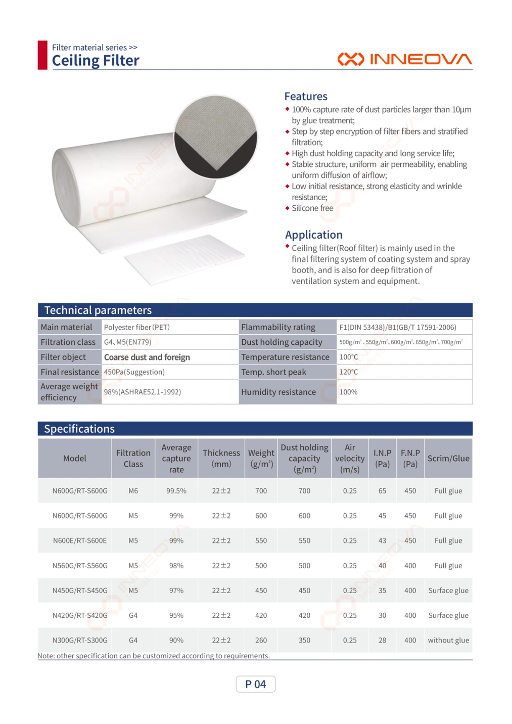 Ceiling Filter complete technical data sheet