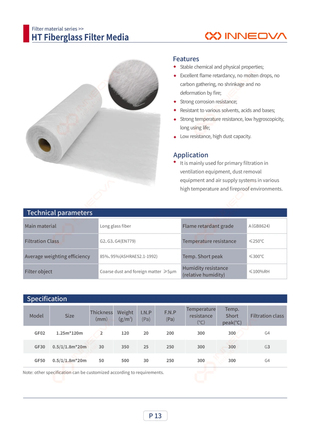 High-Temperature Fibreglass Filter Media complete technical data sheet