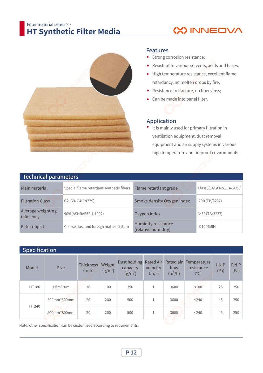 High-Temperature Synthetic Filter Media complete technical data sheet
