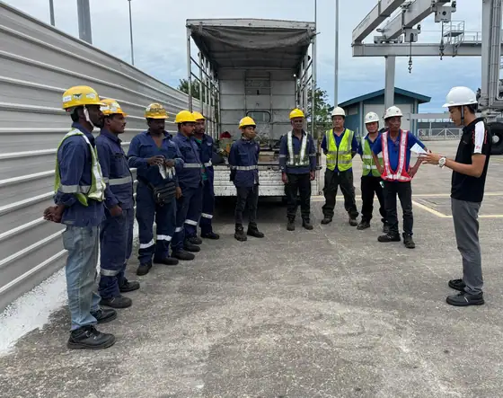 Site morning meeting before boat lift service