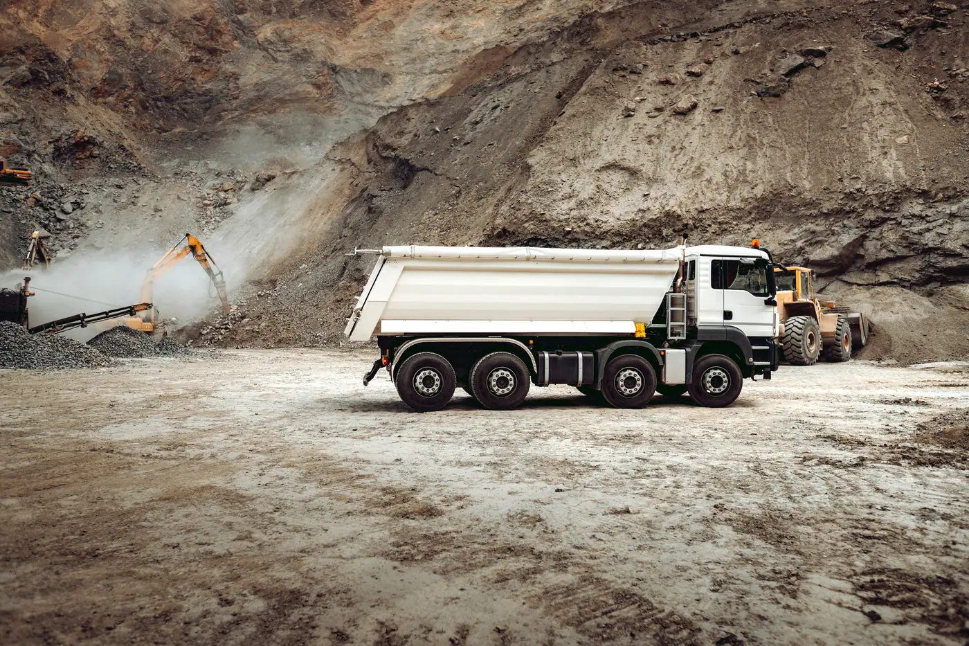 Off-highway tipper truck in a quarry