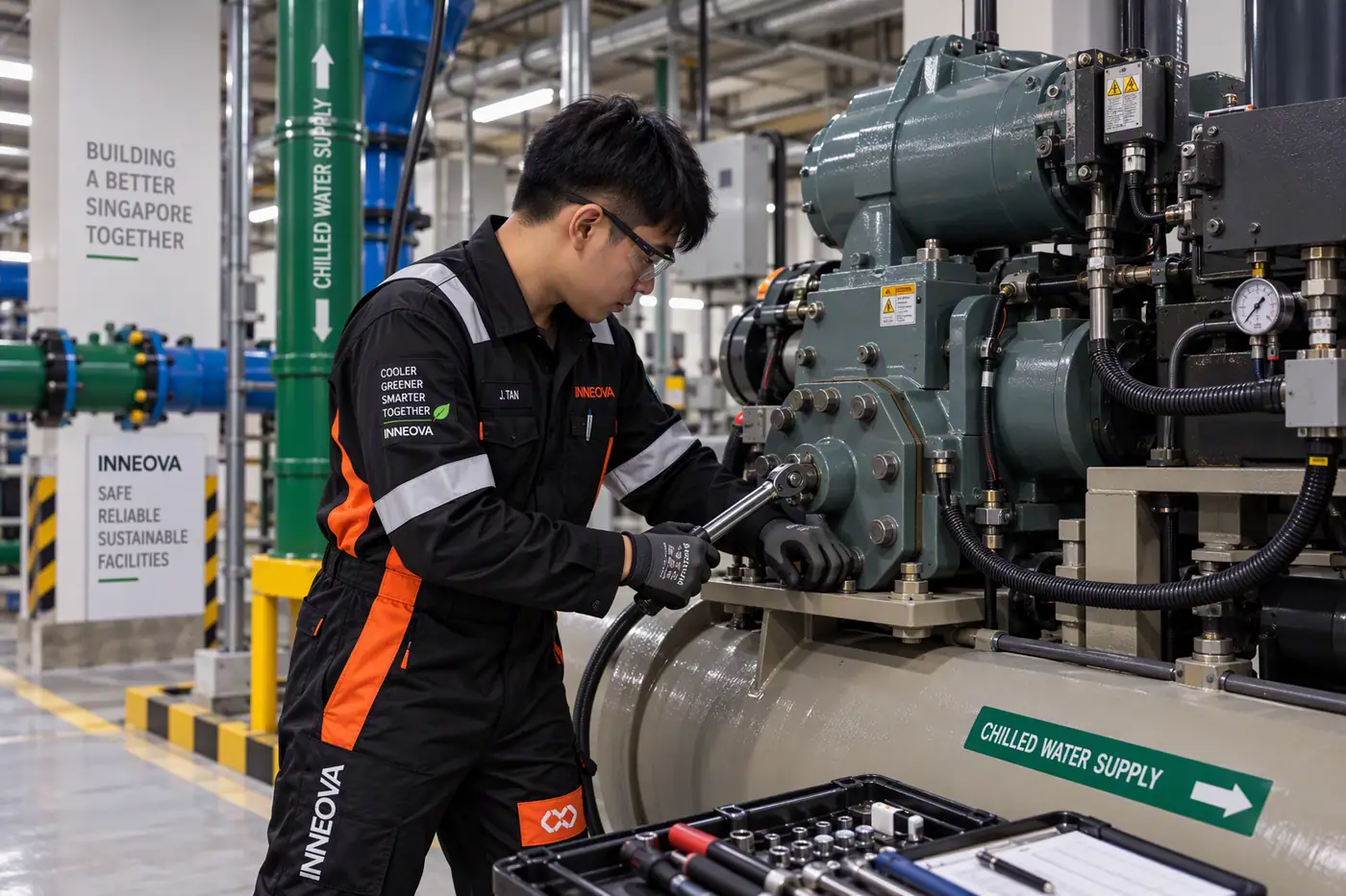 INNEOVA technician maintaining a chiller system